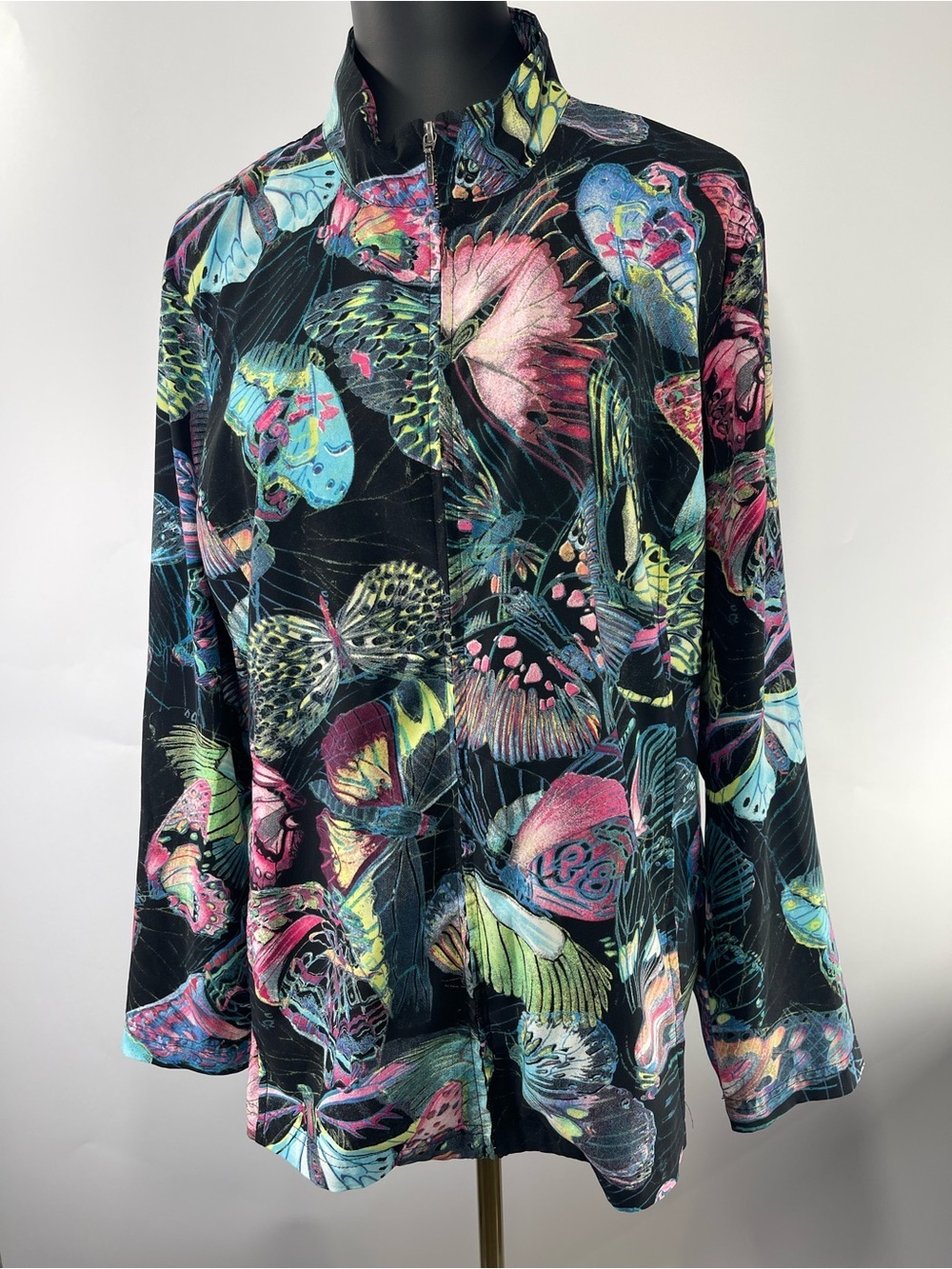 Additions by Chico’s Vibrant Colorful Butterfly Zip-Up Lightweight Jacket XL